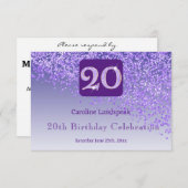 Chic 20 Birthday Purple Glitter RSVP (Voorkant / Achterkant)