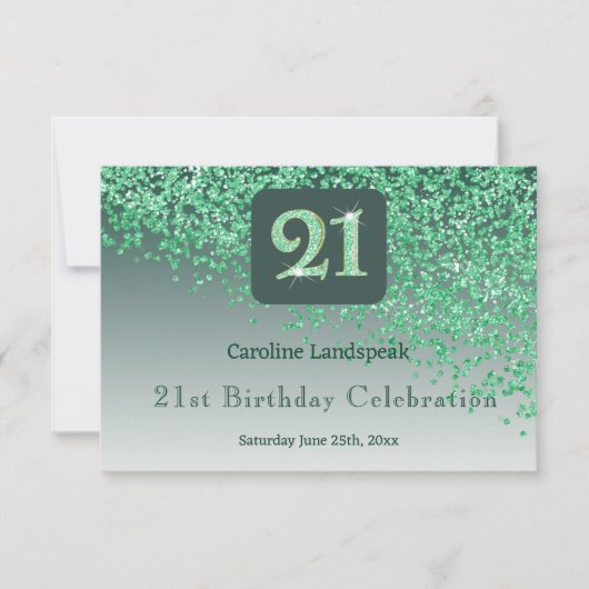 Chic 21 Birthday Green Glitter RSVP (Voorkant)