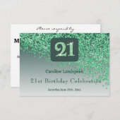 Chic 21 Birthday Green Glitter RSVP (Voorkant / Achterkant)