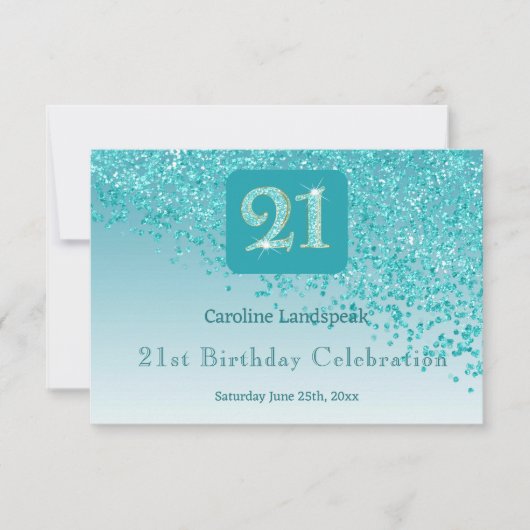 Chic 21 Birthday Teal Blue Glitter RSVP (Voorkant)