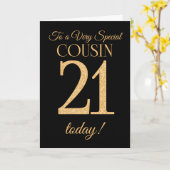 Chic 21e Gold-effect op Black, Cousin Verjaardag Kaart (Gele Bloem)
