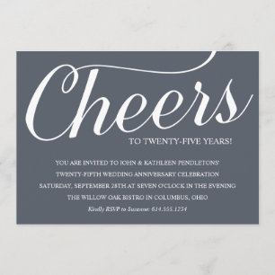 Chic 25th Wedding Jubileum Party Invitation Kaart