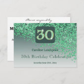 Chic 30 Birthday Green Glitter RSVP (Voorkant / Achterkant)