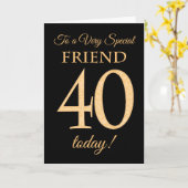 Chic 40e Goud-effect op Zwart, Vriendelijke Verjaa Kaart (Gele Bloem)