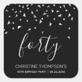 Chic 40th Birthday Silver Black Confetti Vierkante Sticker (Voorkant)