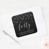 Chic 40th Birthday Silver Black Confetti Vierkante Sticker (Envelop)