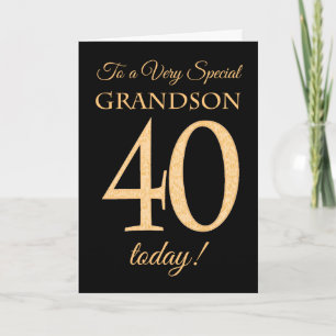 Chic 40th Gold-effect op Black, Grandson Birthday Kaart