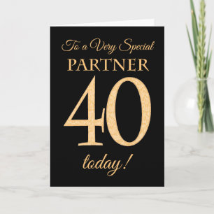Chic 40th Gold-effect op Black, Partner Birthday Kaart