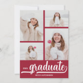 Chic 4 Foto Crimson Rood Afstuderen Aankondiging (Voorkant)