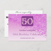 Chic 50 Anniversaire Parties scintillant rose RSVP (Devant / Derrière)
