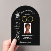 Chic 50 en Fabulous Black Gold Arch Bewaar de datu Acryl Uitnodigingen (Insitu (Draagbaar))