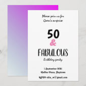Chic 50 en Fabulous Text Birthday Party Kaart (Voorkant / Achterkant)