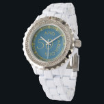 Chic 50 et Fabulous Blue Gold Glittery 50e<br><div class="desc">Avec des lignes de parties scintillant en faux or modernes et les mots 50 et fabuleux courbés autour du visage de la montre,  c'est le cadeau parfait pour la femme qui célèbre un 50e anniversaire. Dramatique et moderne. Un look élégant,  pour la femme qui est fière d'avoir cinquante ans.</div>