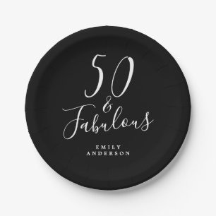 Chic 50 Fabulous Black White 50th Birthday Papieren Bordje