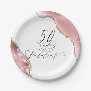 Chic 50 Fabulous Roos Gold Glitter Agate Script Papieren Bordje