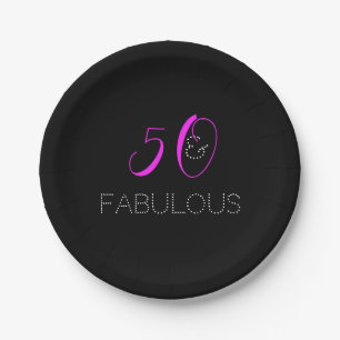 Chic 50e verjaardag Hot Pink Zwarte Feest Papieren Bordje