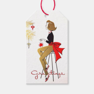 Chic 50s Lady Decorating Tree Cadeaulabel