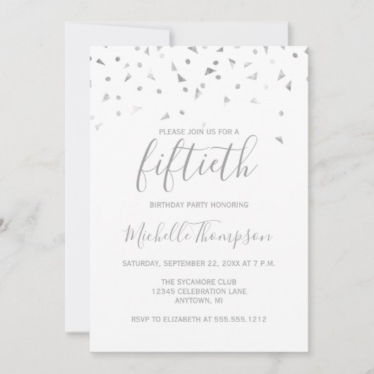 Chic 50ste verpartij Zilveren Confetti Uitnodiging (Voorkant)