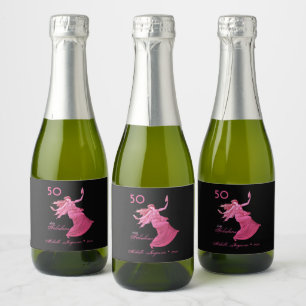 Chic 50th Birthday Pink Woman Dancer Personal Mini Sparkling Wijnetiket
