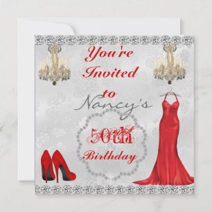 Chic 50th Design BLING Birthday Invitation Kaart
