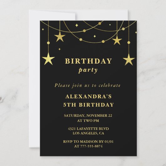 Chic 5ème anniversaire invitation Gold Stars (Devant)