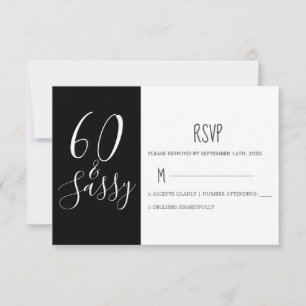 Chic 60 Sassy Zwart Wit 60ste verjaardag RSVP Kaartje