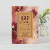 Chic 60th Birthday Marsala Blush Gold Boho Invite Kaart (Staand voorkant)