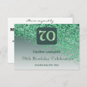 Chic 70 Birthday Green Glitter RSVP (Voorkant / Achterkant)