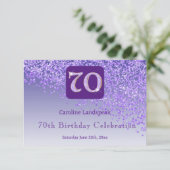 Chic 70 Verjaardag Paarse Glitter RSVP (Staand voorkant)