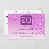 Chic 70 Verjaardag Roze Glitter RSVP (Voorkant / Achterkant)