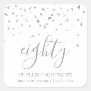 Chic 80th Birthday Party Silver Confetti Vierkante Sticker