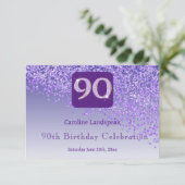 Chic 90 Verjaardag Paarse Glitter RSVP (Staand voorkant)