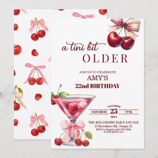 Chic A Tini Bit Older Cherry Martini 22nd Birthday Kaart (Voorkant / Achterkant)