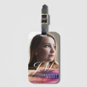 Chic Aangepast Paars Roze Foto Monogram Bagagelabel (Voorkant (verticaal))