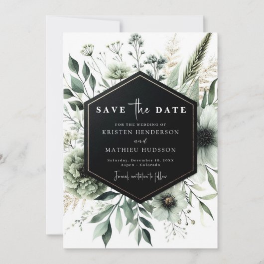 Chic Aardige Waterverf Sage Green Wedding Save The Date (Voorkant)