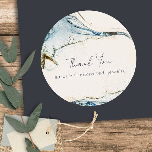 Chic Abstract Blue Gold Beachy Hartelijk dank voor Ronde Sticker