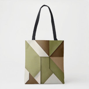 Chic abstract geometrisch groen beige bruin draagtas