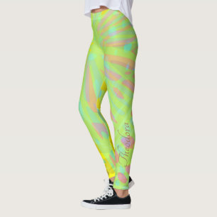 Chic Abstract Gold Butterfly Geel Violet Leggings