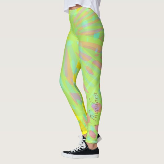 Chic Abstract Gold Butterfly Geel Violet Leggings (Links)