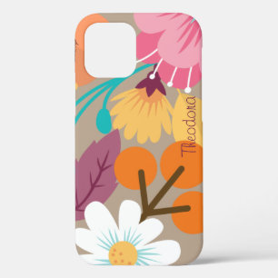Chic Abstract Gold Leaf Colorful Flower iPhone 12 Hoesje