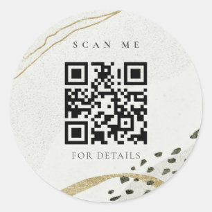 Chic Abstract Ivory Gold Grey Stone QR Code Ronde Sticker