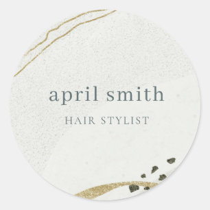 Chic Abstract Ivory Gold Grey Stone Texture Ronde Sticker