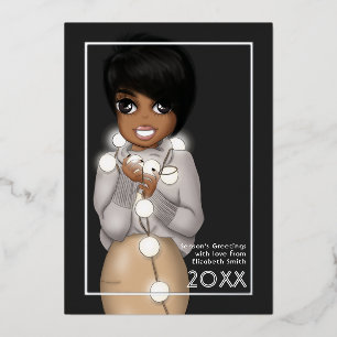 Chic Afro-Amerikaanse vrouw Kerstmis Folie Feestdagenkaart