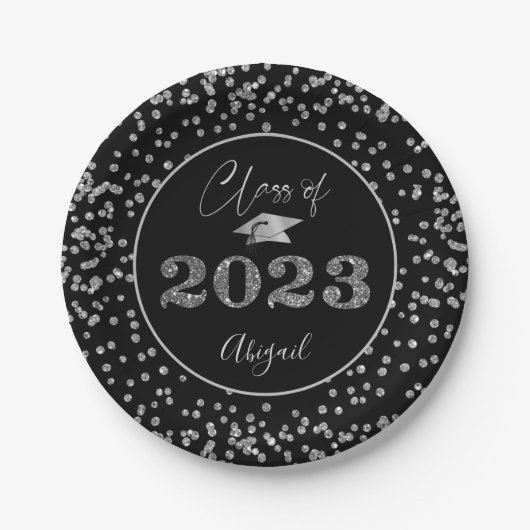 Chic Afstuderen Black Silver Glitter CLASS VAN 202 Papieren Bordje (Voorkant)