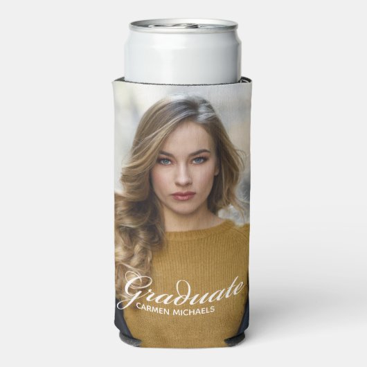 Chic Afstuderen Foto Wit Script Overlay Party (Seltzer Achterkant)