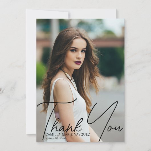 Chic Afstuderen met handgeschreven scriptbedekking Bedankkaart (Voorkant)