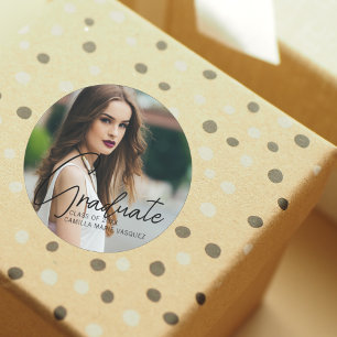 Chic Afstuderen met handgeschreven scriptbedekking Ronde Sticker