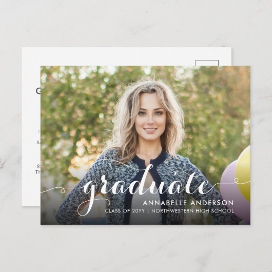 Chic Afstuderen Script Typography Graduation Party Uitnodiging Briefkaart (Voorkant / Achterkant)