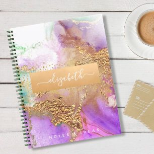 Chic agaat waterverf glam goud paarse aqua groen notitieboek