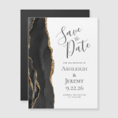 Chic Agate Black Gold Magnetic Save the Date (Voorkant / Achterkant)